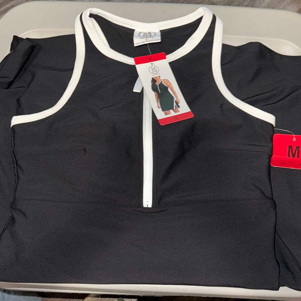 Black and White Athletic Halter Mini Dress